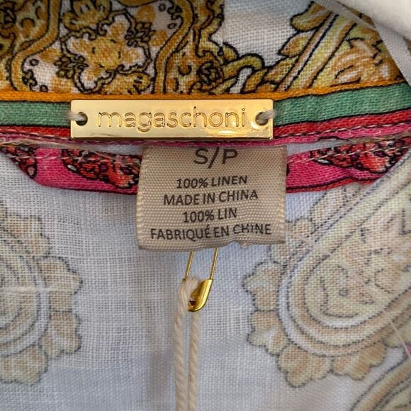 Magaschoni 100% Linen Orange Yellow Wrap Midi Dress, Size Small - Picture 10 of 12